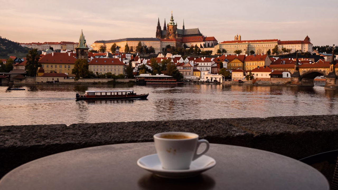 Before Dusk in Prague at Copper-toned Light Before Dusk in in Prague, Czech Republic