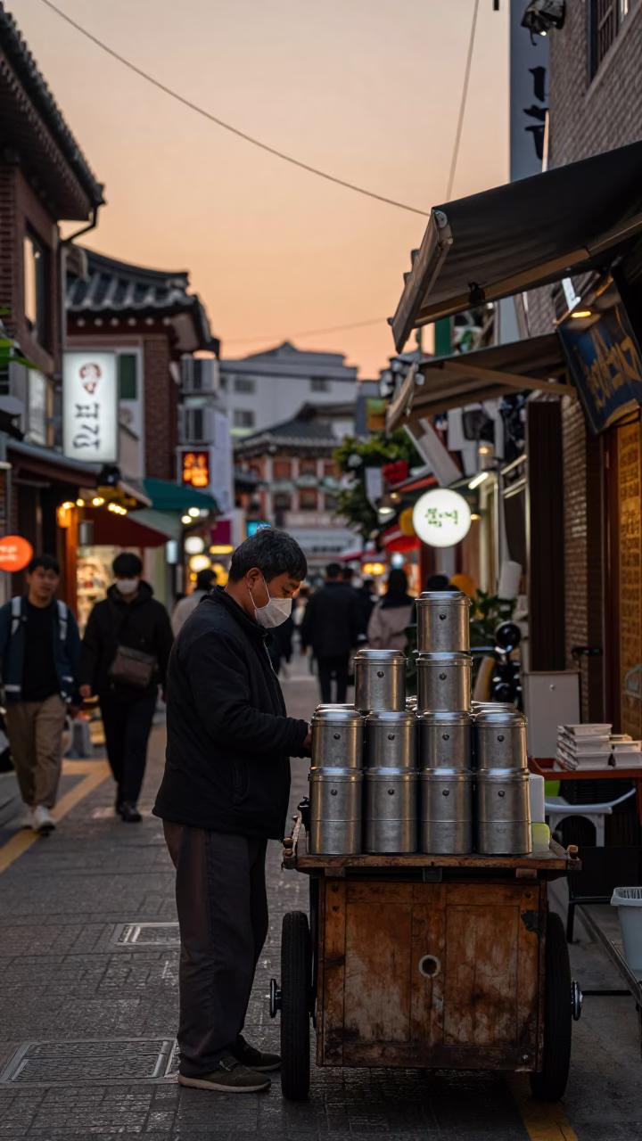 Before Dusk in Seoul at Copper-toned Light Before Dusk in in Seoul, South Korea
