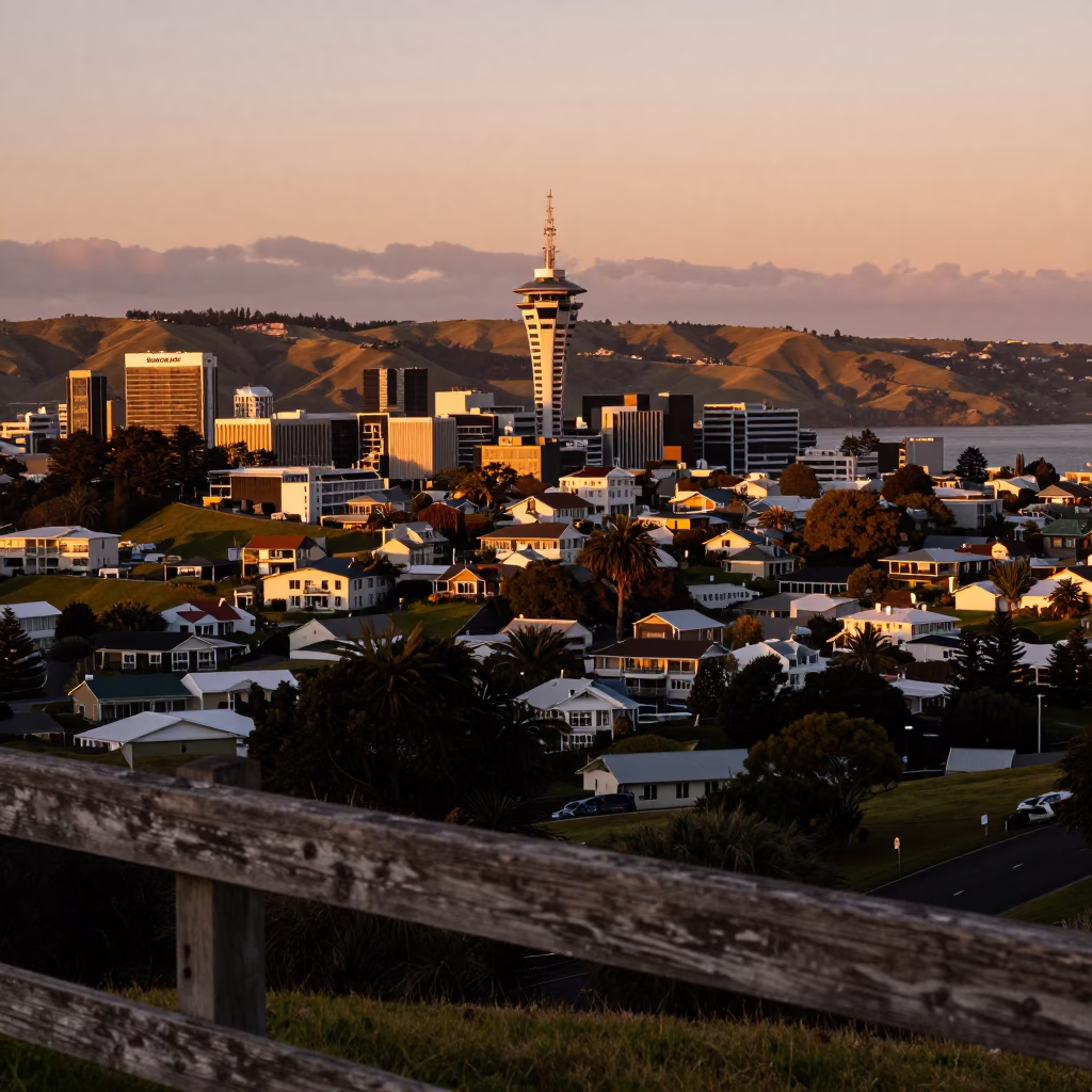 Before Dusk in Wellington at Copper-toned Light Before Dusk in in Wellington, New Zealand