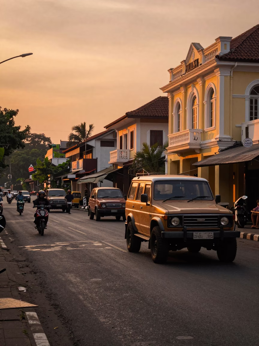 Before Dusk in Yogyakarta at Copper-toned Light Before Dusk in in Yogyakarta, Indonesia