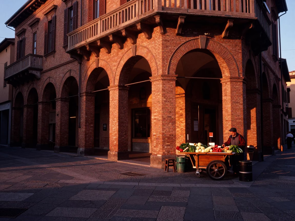 Before Nightfall in Bologna at Copper-toned Light Before Dusk in in Bologna, Italy