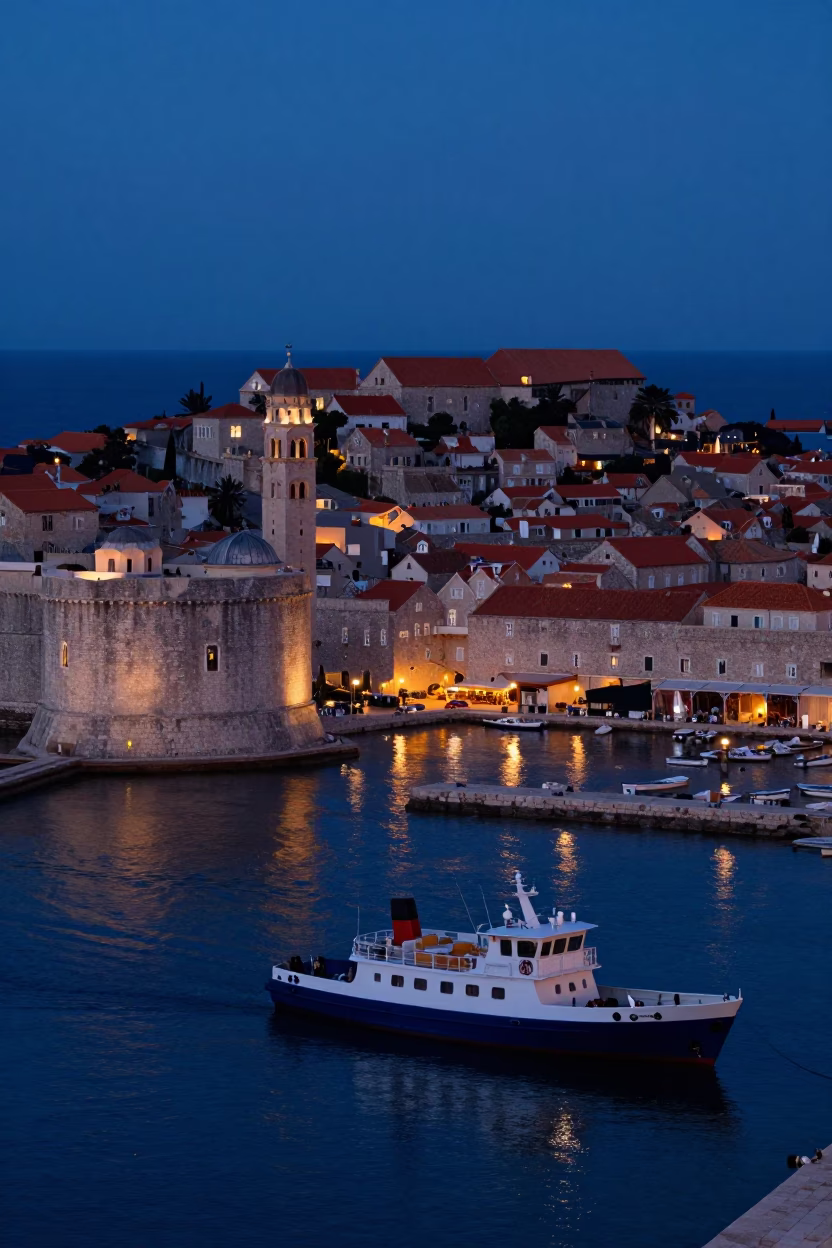 Before Sunrise in Dubrovnik at The Predawn Darkness Light in in Dubrovnik, Croatia