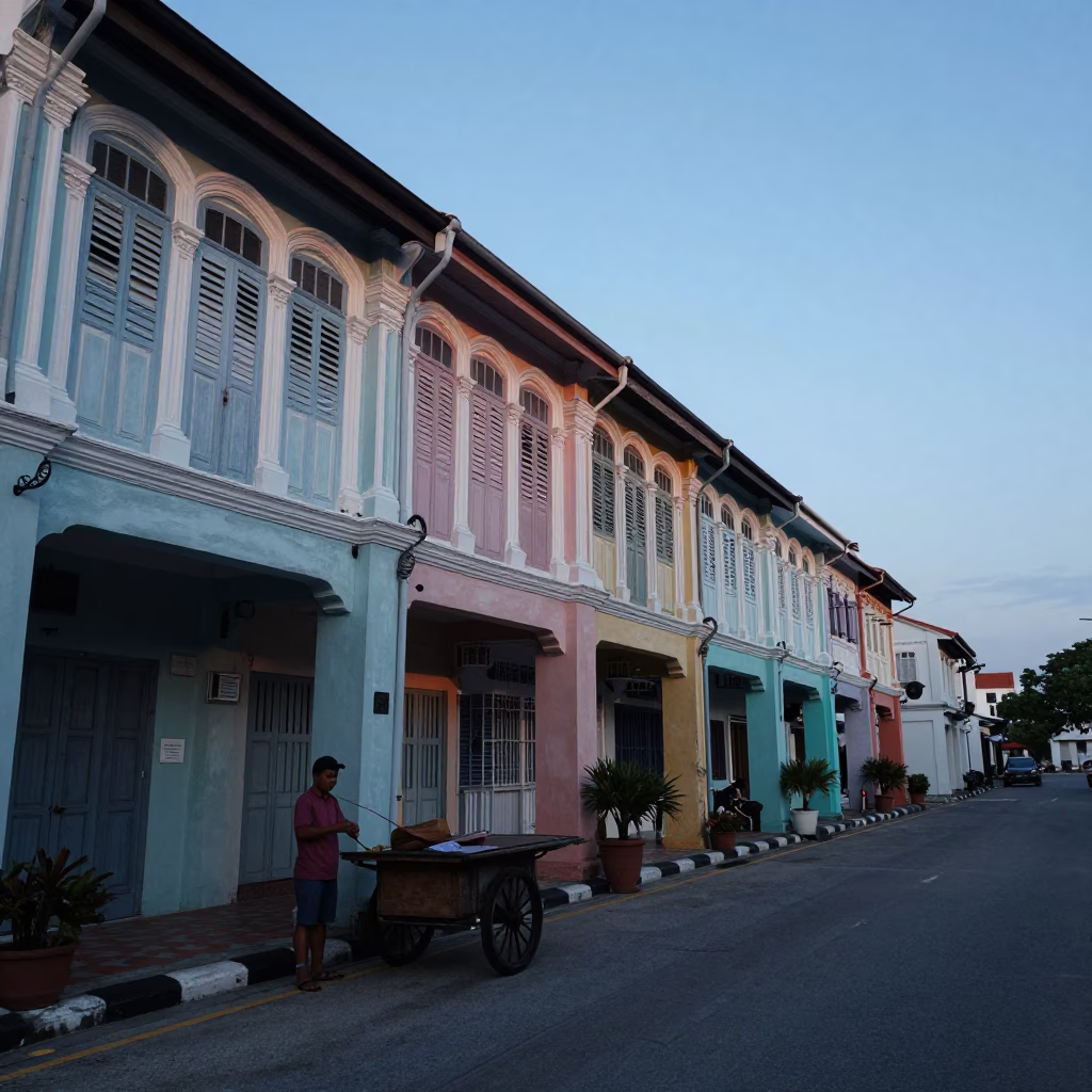 Before Sunrise in George Town at Sunrise Light in in George Town, Malaysia
