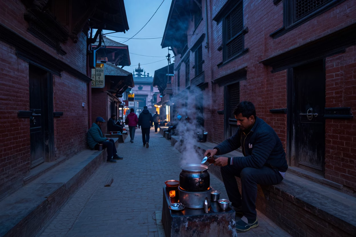 Before Sunrise in Kathmandu at The Still Hours Before Dawn Light in in Kathmandu, Nepal