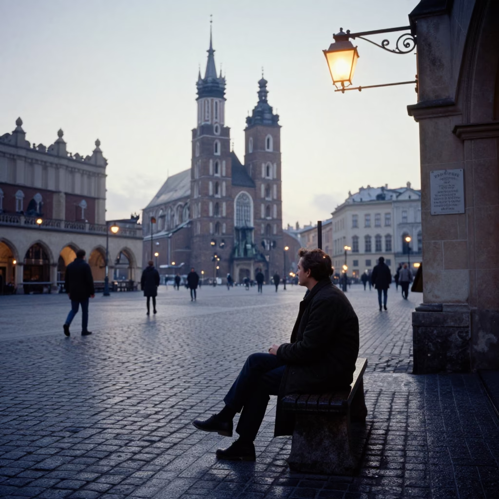 Before Sunrise in Krakow at Sunrise Light in in Krakow, Poland