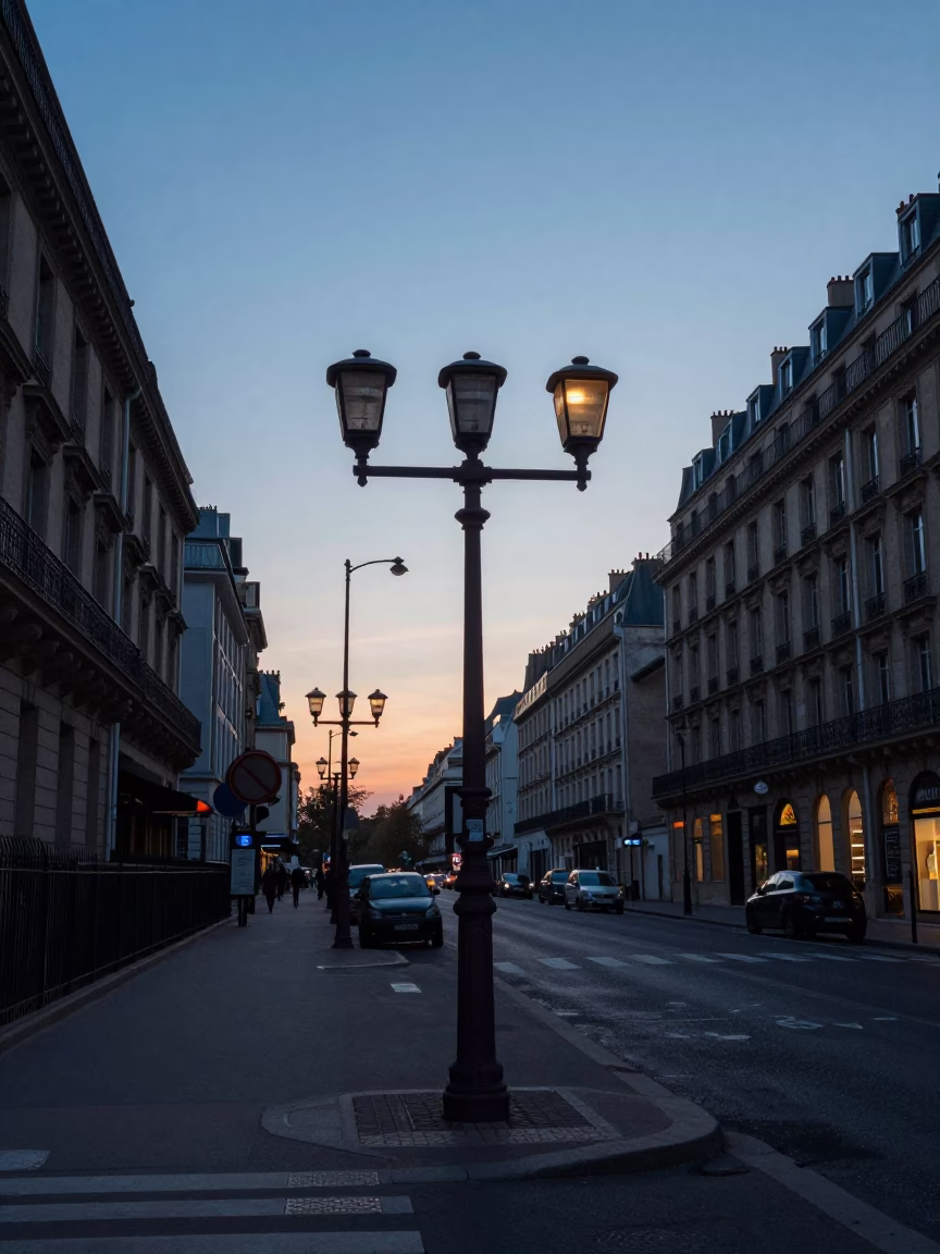 Before Sunrise in Paris at Sunrise Light in in Paris, France