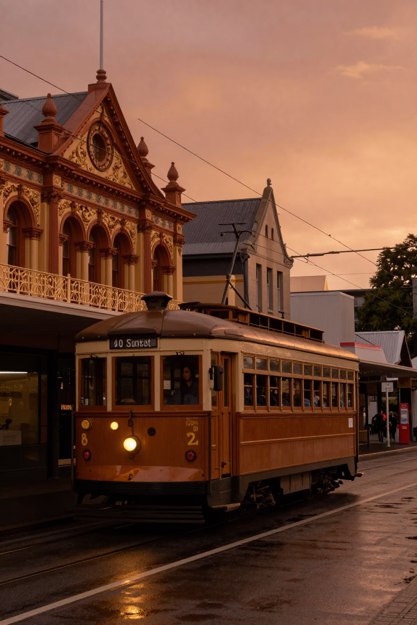 Before Sunset in Hobart at Copper-toned Light Before Dusk in in Hobart, Tasmania, Australia