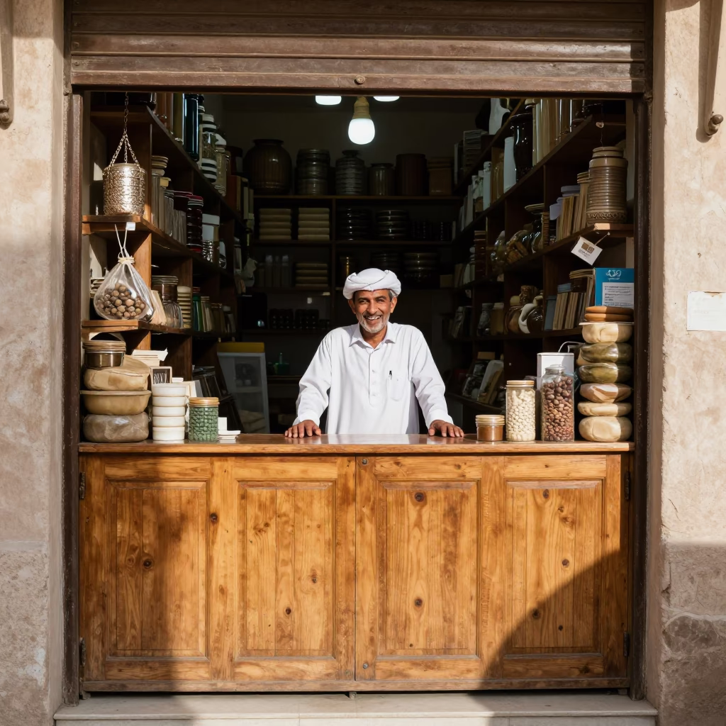 Behind Counter in Muscat at The Flat Glare Of Noon Light in in Muscat, Oman