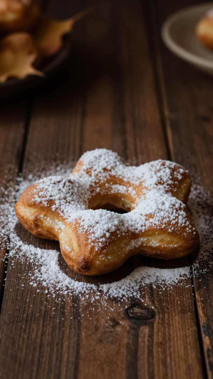 Beignets with Powdered Sugar on Rustic Table in on a rustic wooden table in Formosa