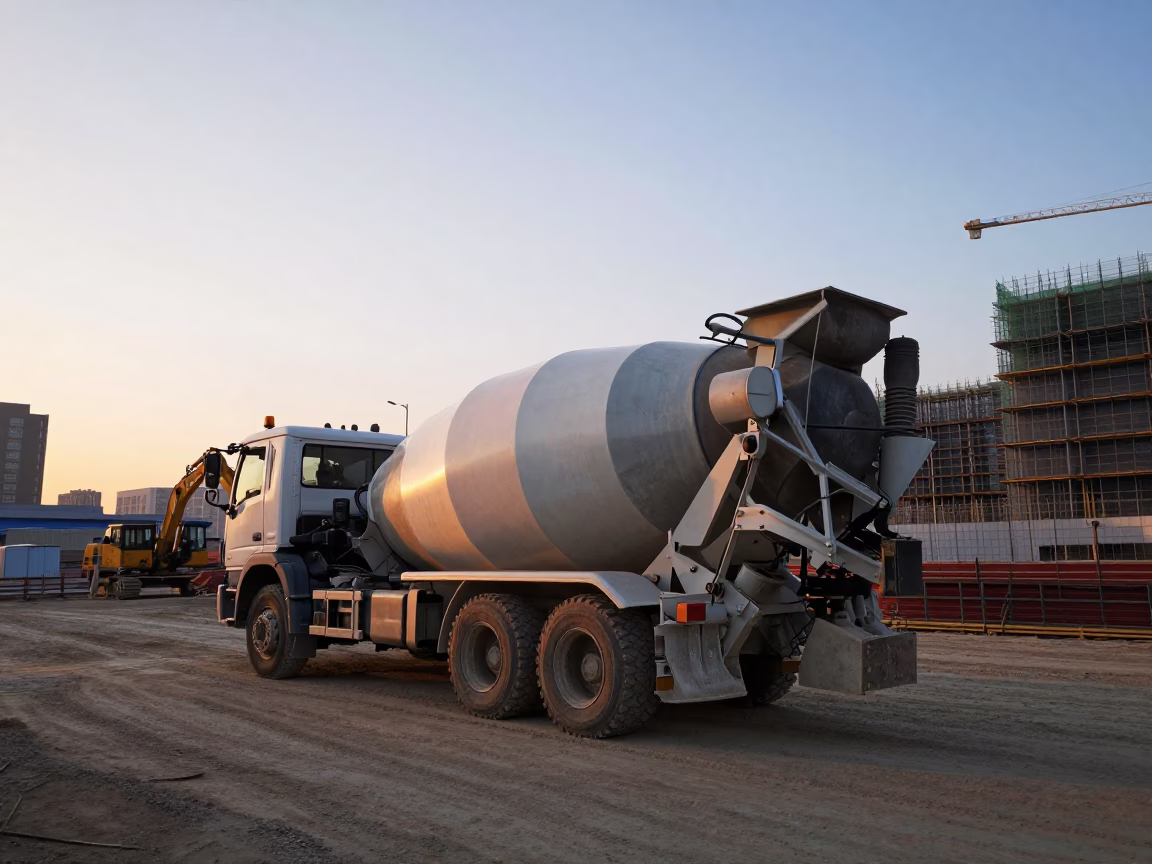 Beijing Construction Site at Dawn Cement Mixer and Urban Development in in Beijing, China