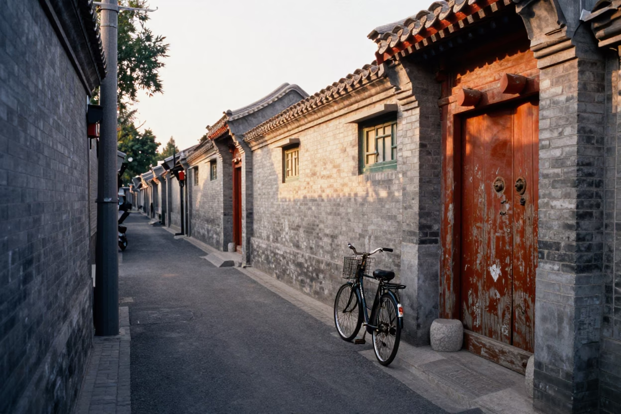 Beijing Hutong Alleyway at Golden Hour in in Beijing, China