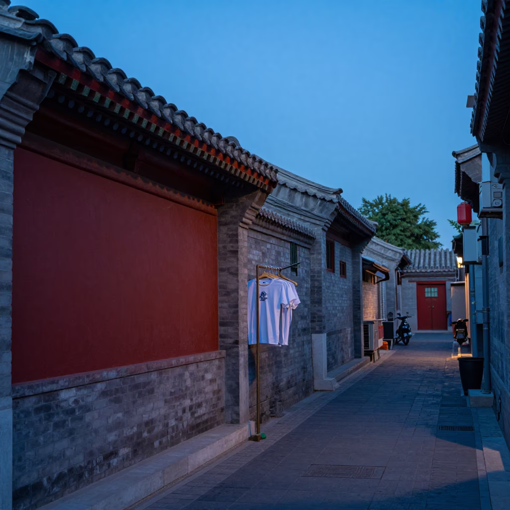 Beijing Hutong Evening Scene with Shirt Hanger and Local Life in in Beijing, China