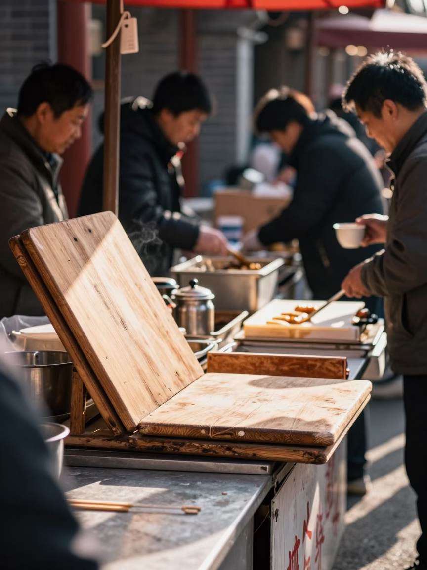 Beijing Market Stall at Bright Midmorning Light in in Beijing, China