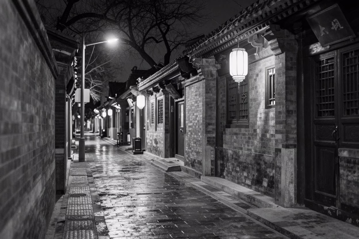 Beijing Street Scene at Deep In The Night Light in in Beijing, China