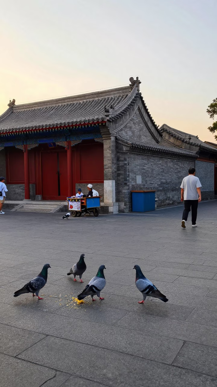 Beijing Street Scene at Golden Hour in in Beijing, China
