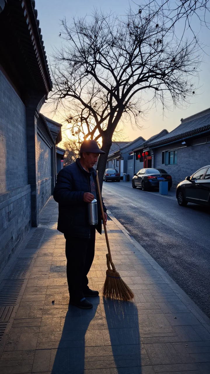 Beijing Street Scene at Sunrise Light in in Beijing, China