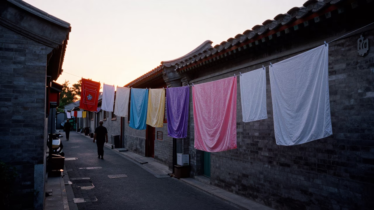 Beijing Street Scene at Sunset Light in in Beijing, China