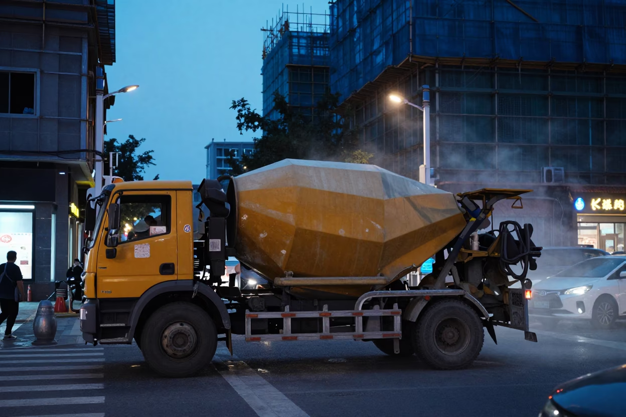 Beijing Twilight Street Scene with Construction and Local Commerce in in Beijing, China
