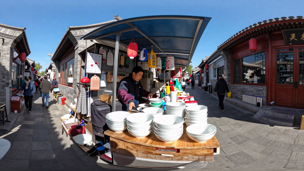 Beijing Vendor Stall at The Flat Glare Of Noon Light in in Beijing, China