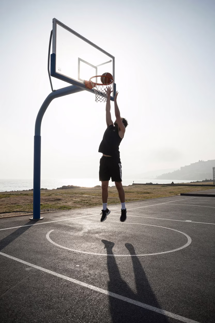 Beirut Basketball Block in Winter Fog in near open fields near Beirut