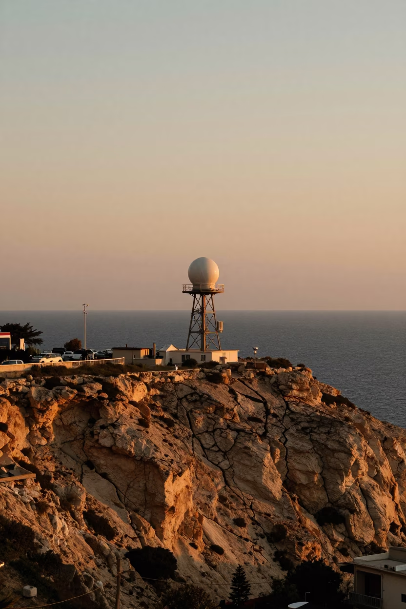 Beirut Coastal Bluff Evening with Weather Radar and Cracked Wall Details in in Beirut, Lebanon