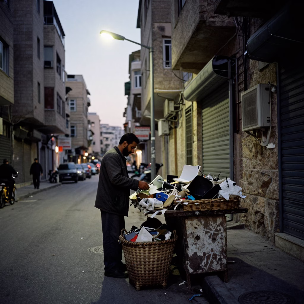 Beirut Dawn Street Scene with Scrap Basket and Urban Life in in Beirut, Lebanon