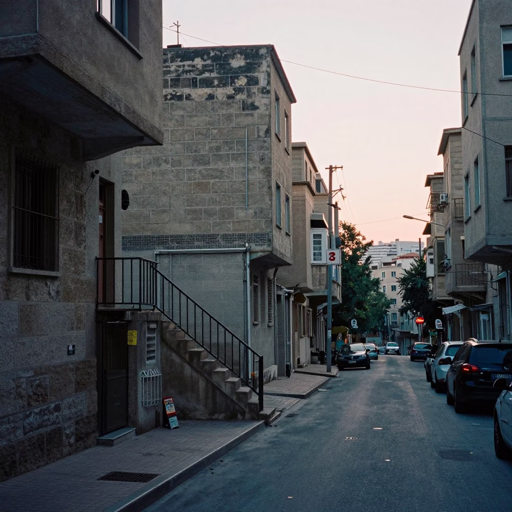 Beirut Dawn Street Scene with Stair Rail and Biscuit Tin in in Beirut, Lebanon