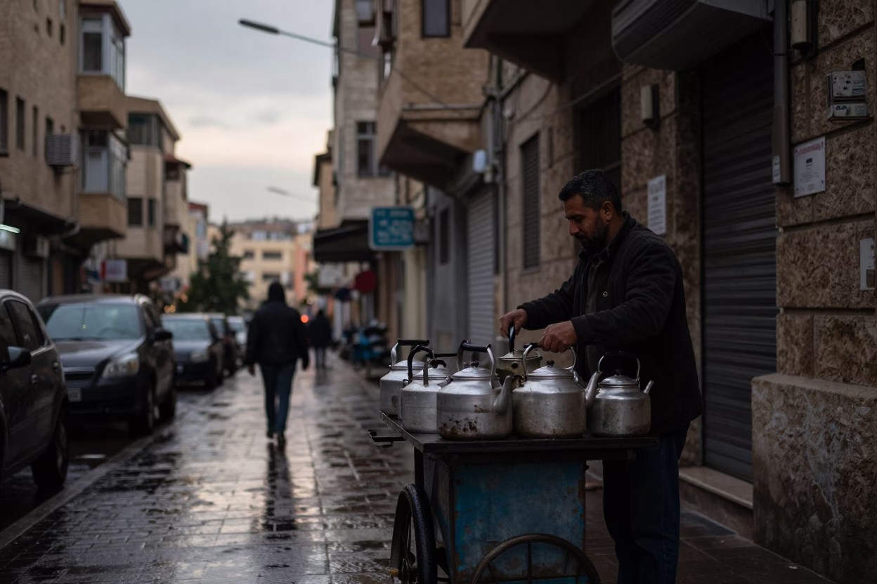 Beirut Dawn Street Scene with Tea Kettles and Urban Architecture in in Beirut, Lebanon