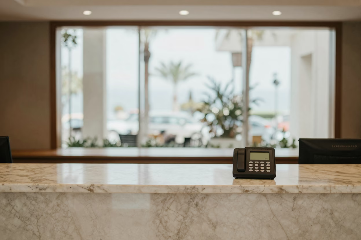 Beirut Hotel Wake-Up Console After Rush in at a reception desk under warm light near Beirut