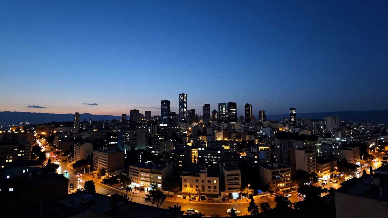 Beirut Lebanon blue hour skyline view with traffic and urban lights in in Beirut, Lebanon