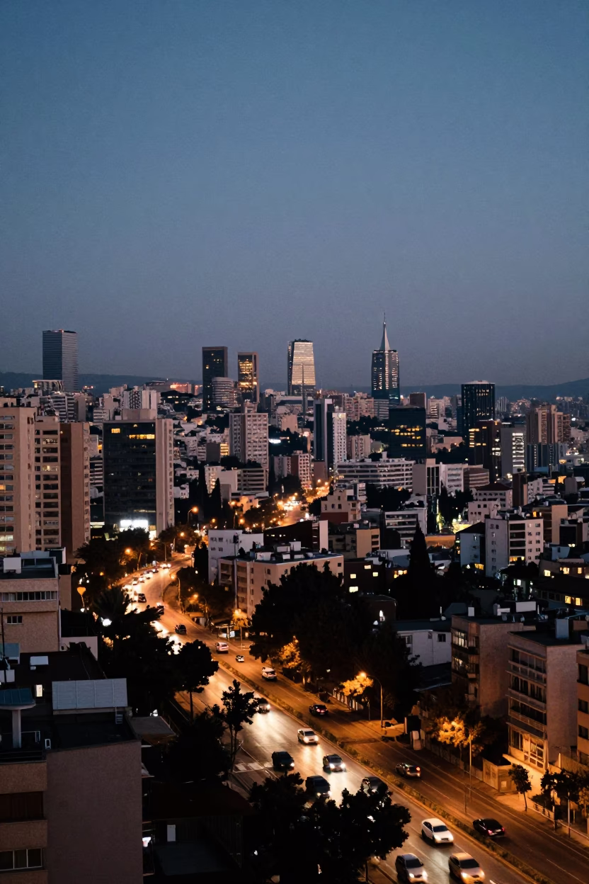 Beirut Lebanon Cityscape at Dusk with Traffic and Urban Infrastructure in in Beirut, Lebanon