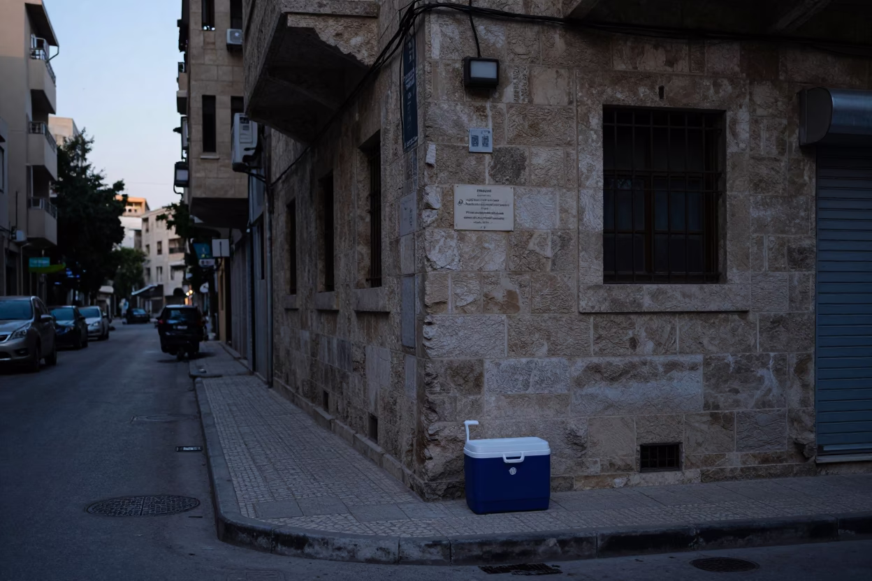 Beirut Lebanon Dawn Street Scene with Cooler Jug and Concrete Canal in in Beirut, Lebanon