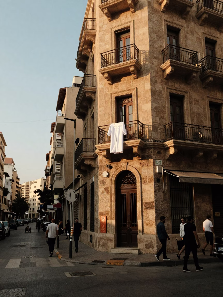 Beirut Lebanon Dawn Street Scene with Graduation Gown and Urban Life in in Beirut, Lebanon
