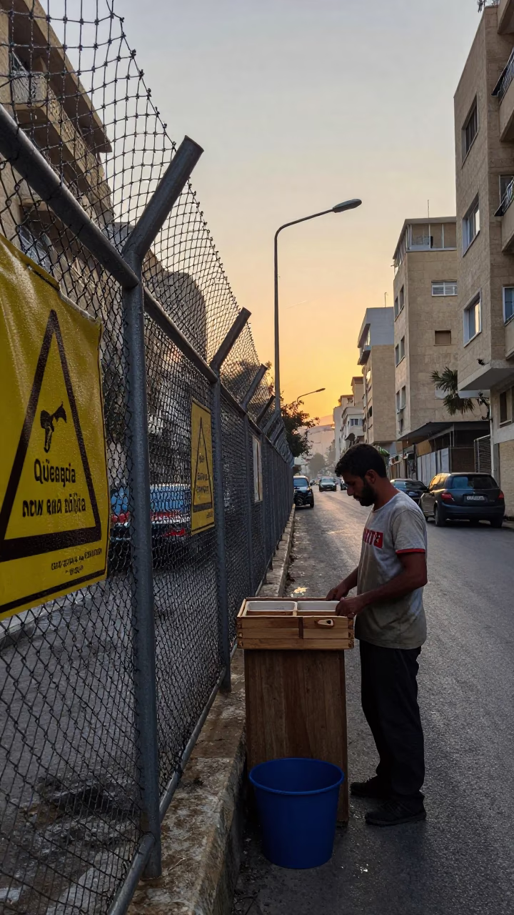 Beirut Lebanon Dawn Street Scene with Substation Fence and Morning Activity in in Beirut, Lebanon