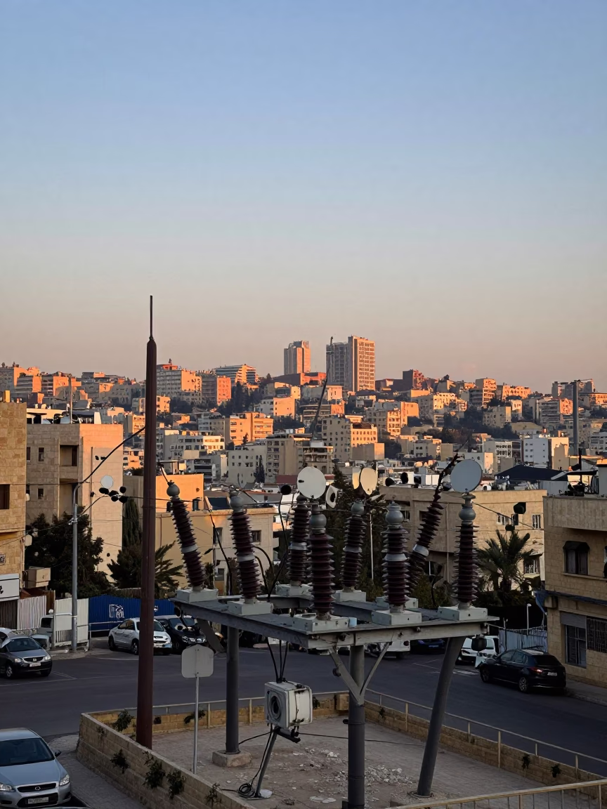 Beirut Lebanon Dawn Street Scene with Substation Insulators and Local Morning Routine in in Beirut, Lebanon