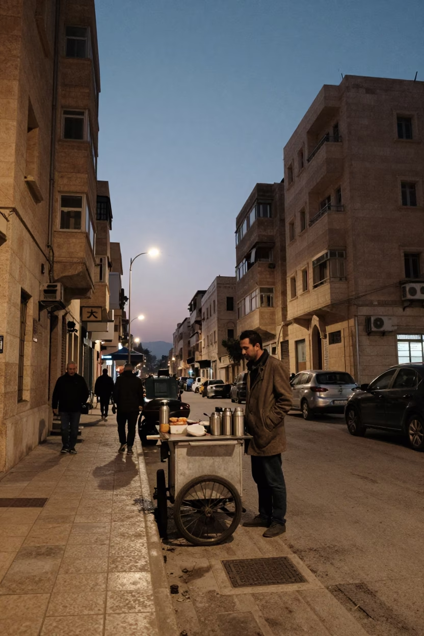 Beirut Lebanon Dawn Street Scene with Thermos and Quiet Morning Activity in in Beirut, Lebanon