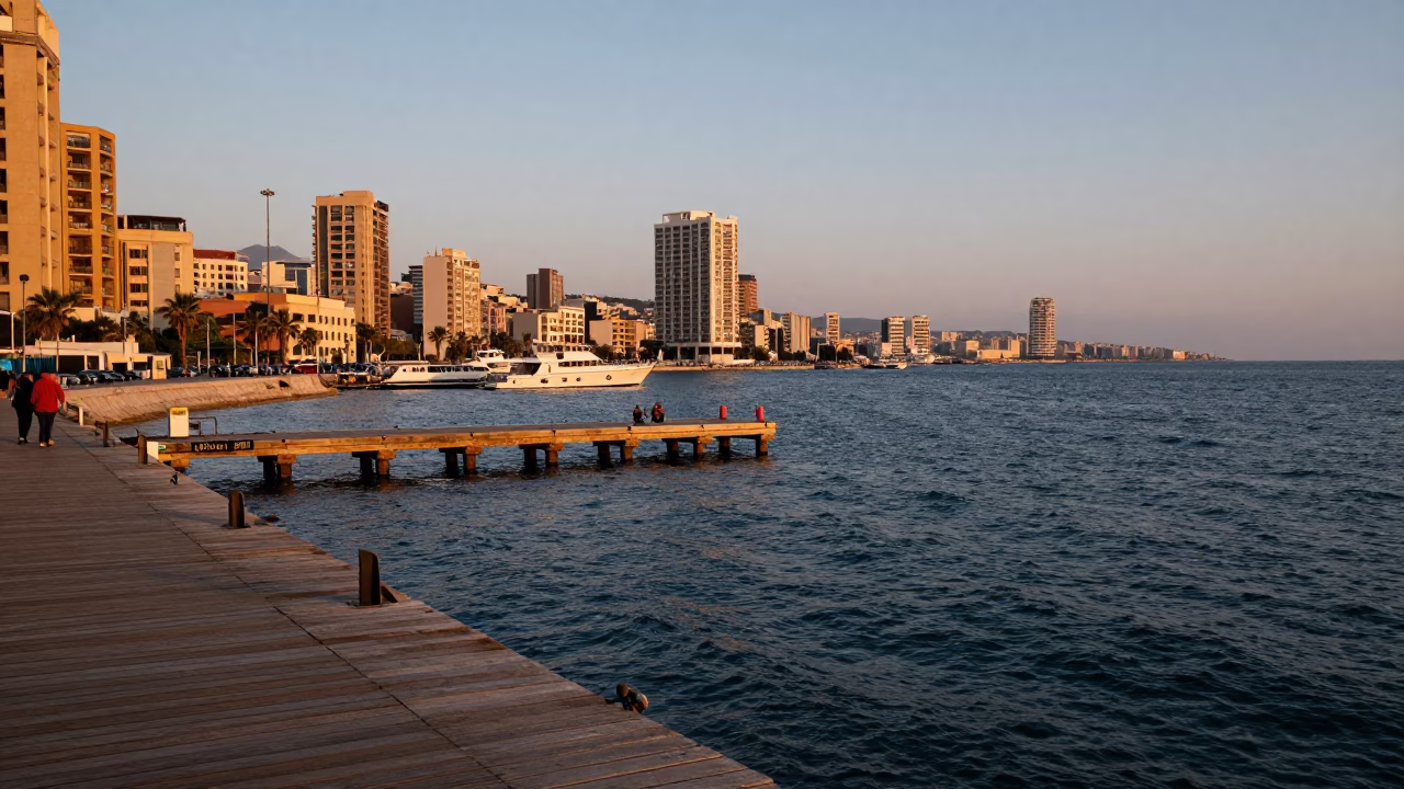 Beirut Lebanon Harbor Evening Light Fishing Dock and Local Life Scene in in Beirut, Lebanon