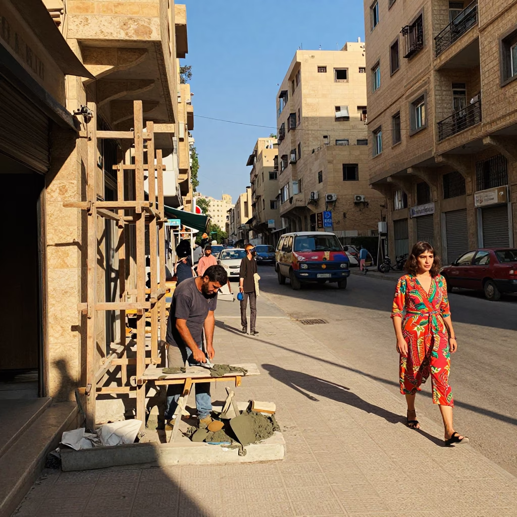 Beirut Lebanon Late Afternoon Street Scene with Construction Work and Local Life in in Beirut, Lebanon