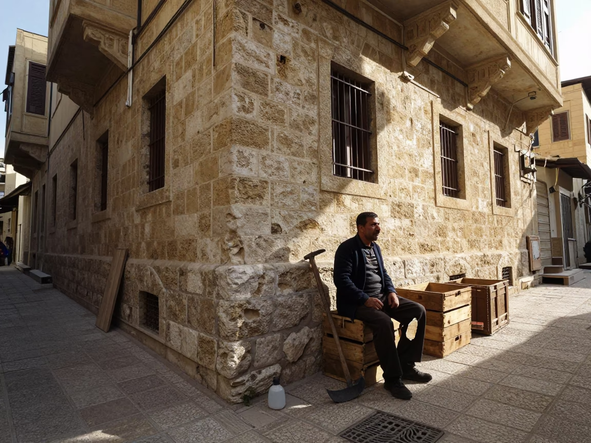 Beirut Lebanon Late Morning Street Scene with Crowbar and Beaded Sandals in in Beirut, Lebanon