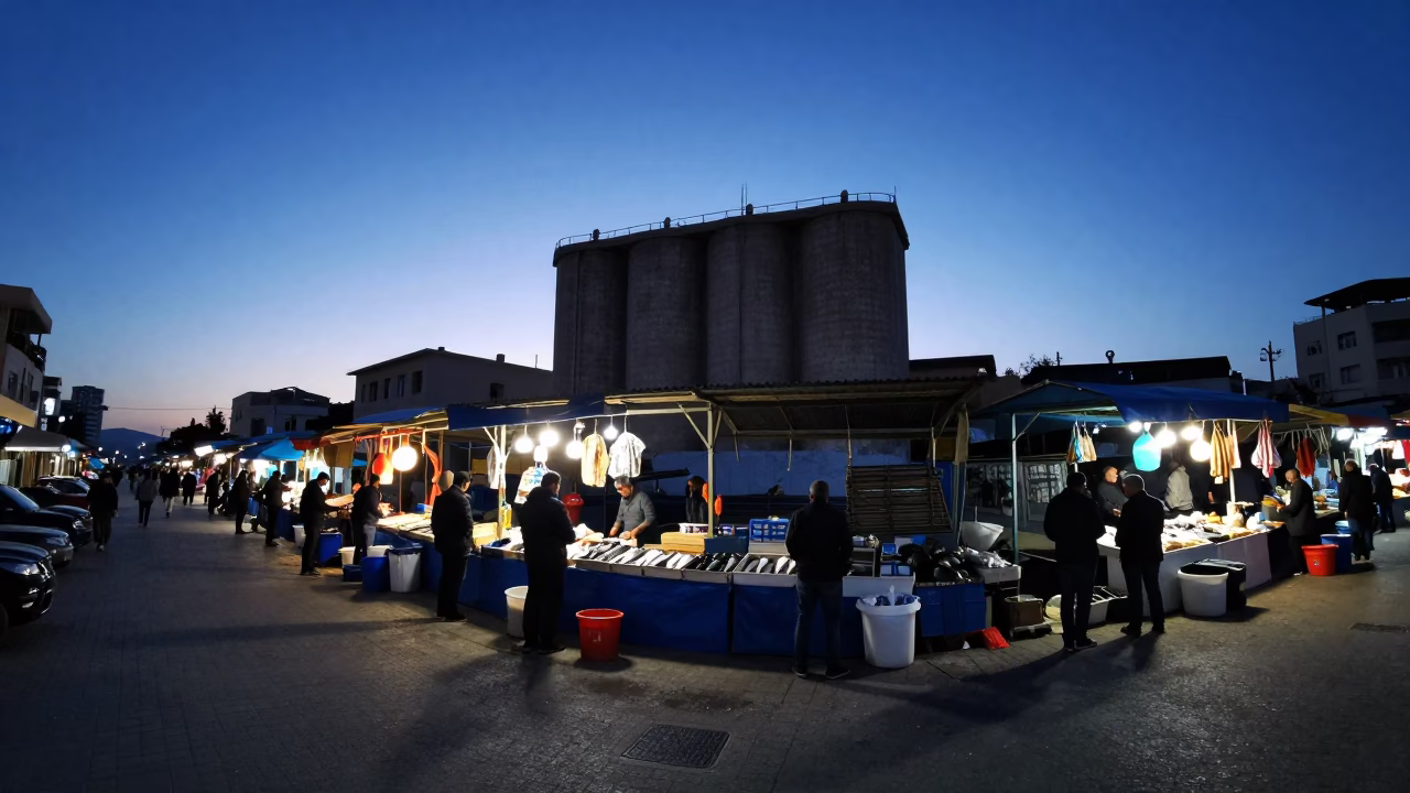 Beirut Lebanon pre-dawn street scene with fishmonger harbor market activity in in Beirut, Lebanon