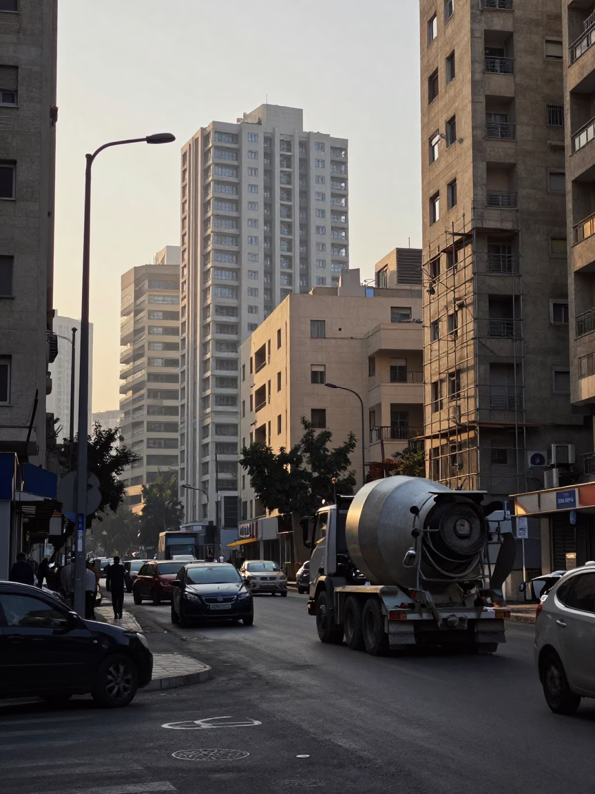 Beirut Lebanon Street Scene at Dawn with Construction and Urban Details in in Beirut, Lebanon