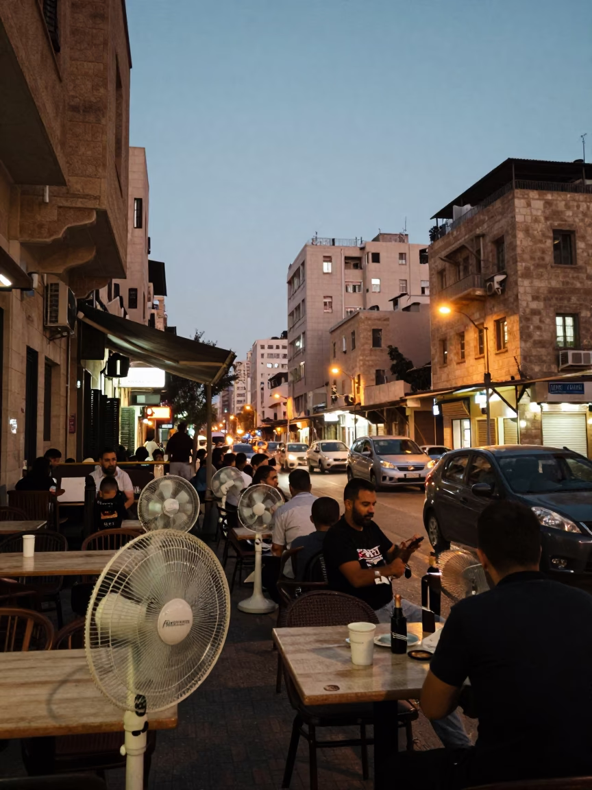 Beirut Lebanon Street Scene at Dusk with Table Fans and Laundry Pins in in Beirut, Lebanon