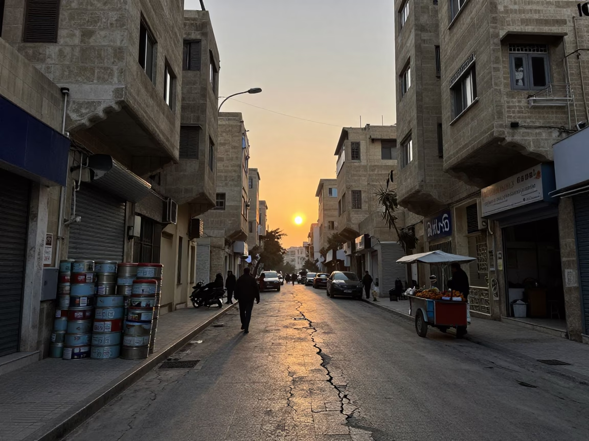 Beirut Lebanon Street Scene at Sunset with Storage Tins and Urban Life in in Beirut, Lebanon