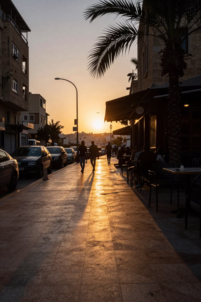 Beirut Lebanon Street Scene at Sunset with Tiled Floor and Tea Culture in in Beirut, Lebanon