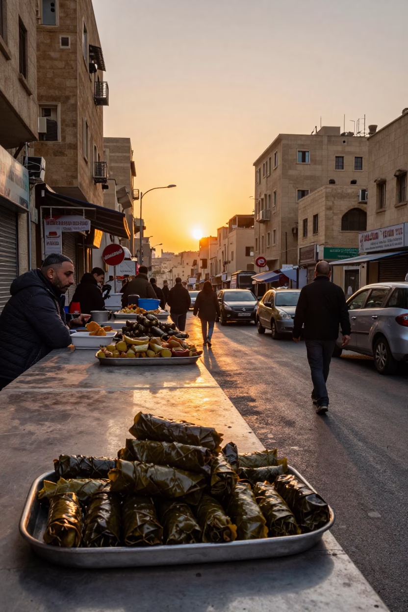 Beirut Lebanon street scene at sunset with traditional food and local life in in Beirut, Lebanon