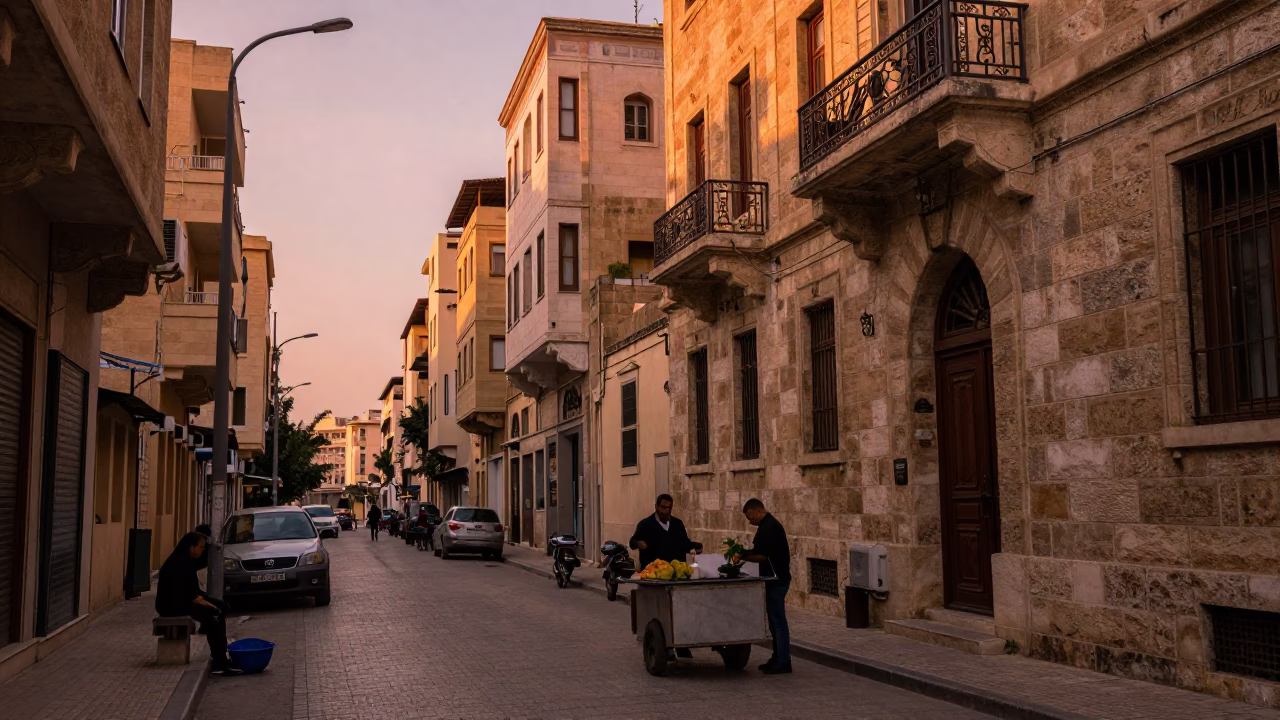 Beirut Lebanon Street Scene Copper Dusk Light with Local Life and Architecture in in Beirut, Lebanon