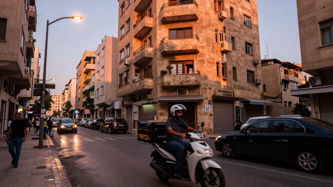 Beirut Lebanon Street Scene Copper Light Before Dusk Busy Urban Moment in in Beirut, Lebanon