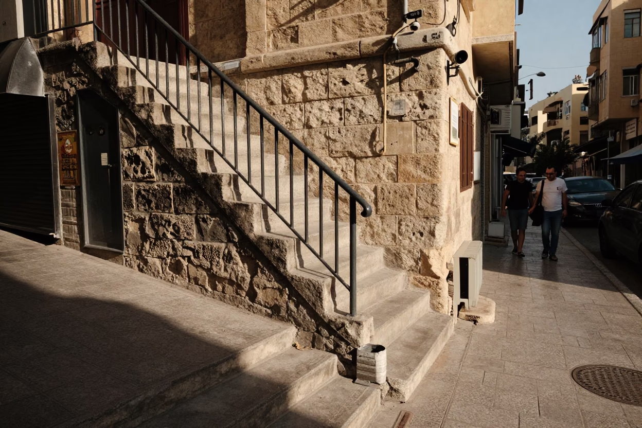 Beirut Lebanon Street Scene Early Afternoon with Stair Rail and Woven Basket Fibers in in Beirut, Lebanon