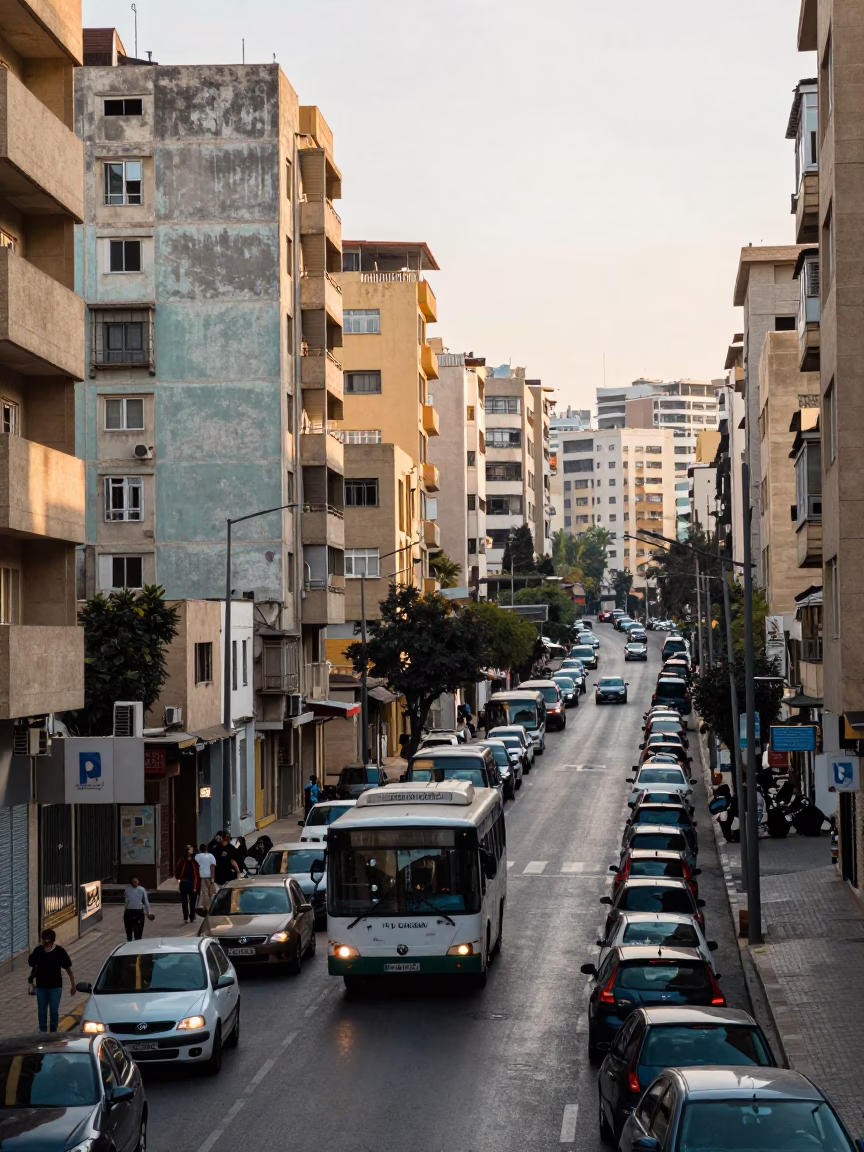 Beirut Lebanon Street Scene First Light Traffic and Architecture in in Beirut, Lebanon