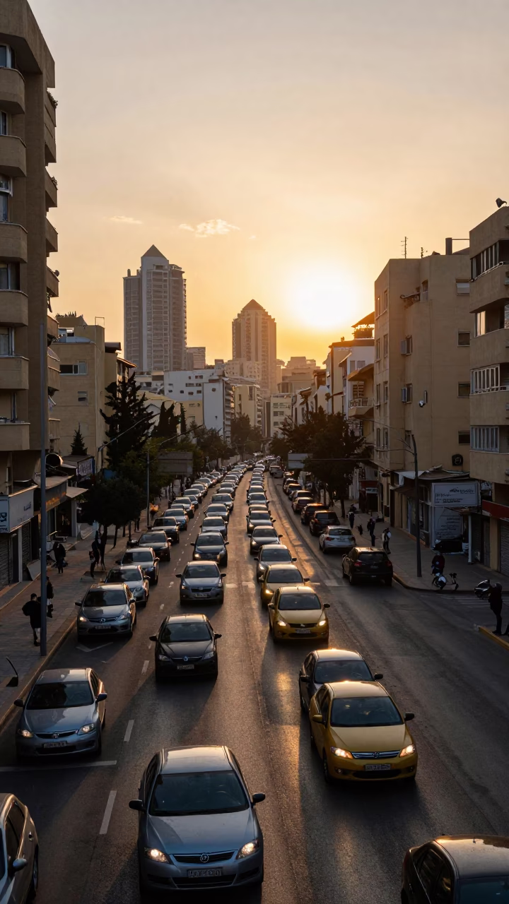 Beirut Lebanon Street Scene Golden Hour Traffic and Urban Life in in Beirut, Lebanon